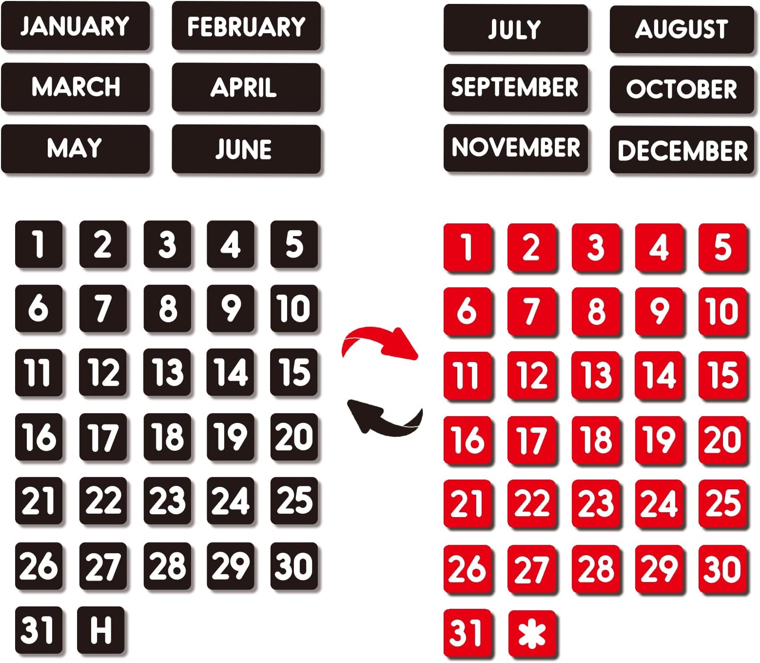 Double Sided Calendar Magnet for Refrigerator and Whiteboard Magnetic Numbers and Month Labels for Whiteboard Calendars
