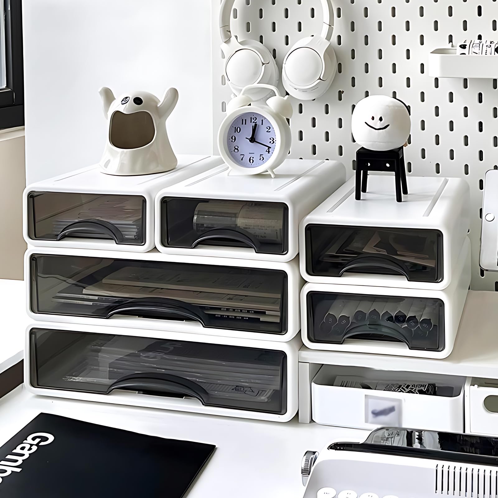 6er Set Schreibtisch Schubladenbox A4 A5 Gross, Büro Organizer mit Schubladen Stapelbar, Aufbewahrungsbox mit Schublade für Stifte, Radiergummi und Schreibwaren