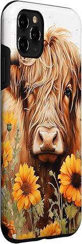 Miniatura 3 de Funda para iPhone 11 Pro Max Highland Cow Animal Lover Watercolor Sunflower