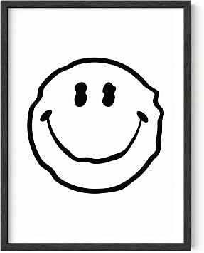 HAUS AND HUES Smiley Face Posters White Wavy Smiley Cool Posters for Room Aesthetic Dope Paintings Edgy Poster Black and White Prints Wall Art Aesthetic, Trendy Wall Art UNFRAMED 12 x 16