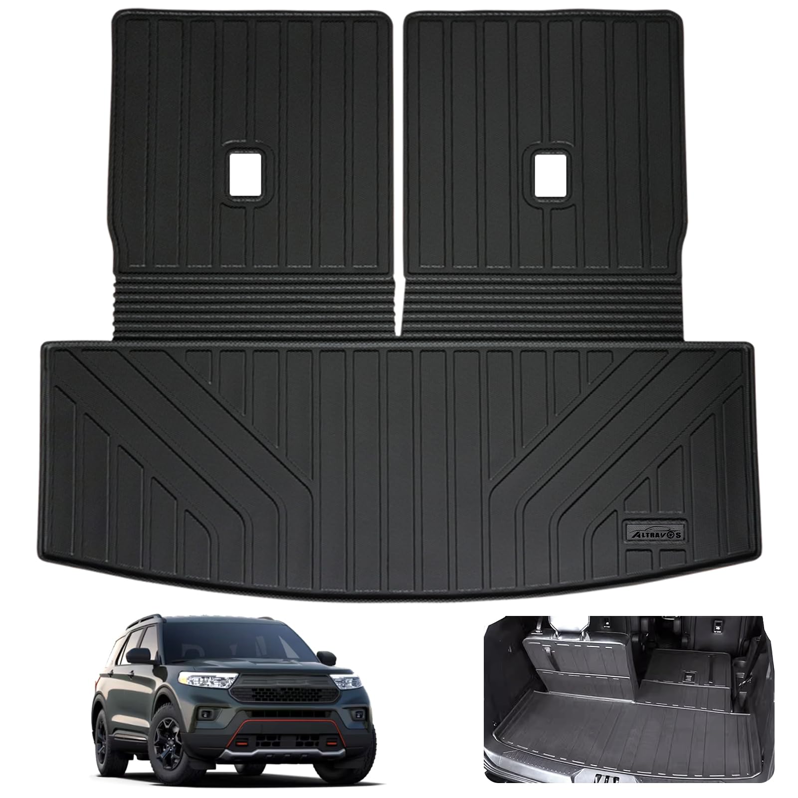 Large Trunk Mat for 2020-2023 2024 Ford Explorer with Backrest Protection,TPE All Weather Protection Car Cargo Liner Covering The backrest Accessories-Black