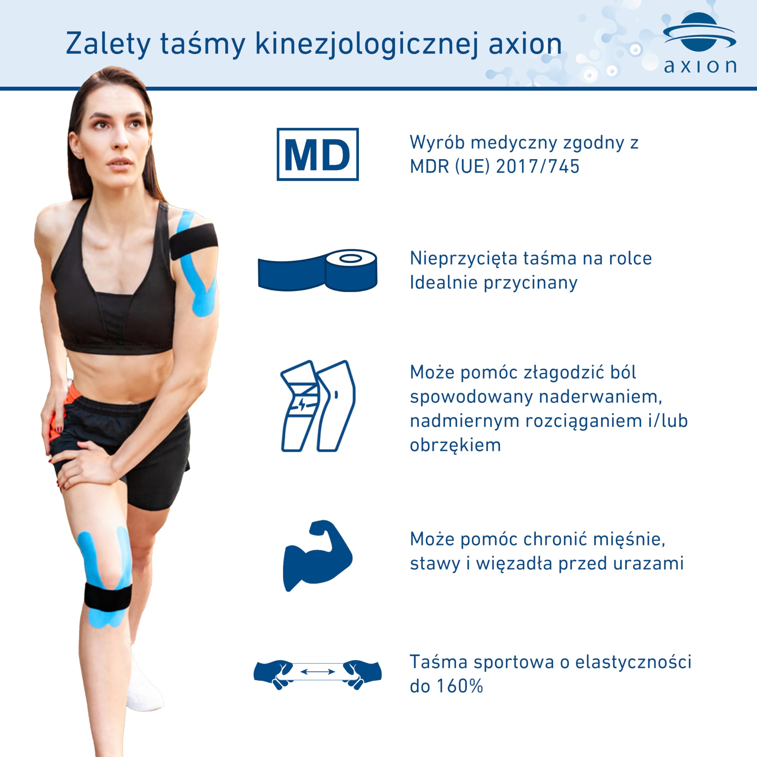 Taśmy do kinesiotapingu tejpy plastry kinezjologiczne tape- na mięśnie, plecy, kolano- niebieskie, 5m x 5cm