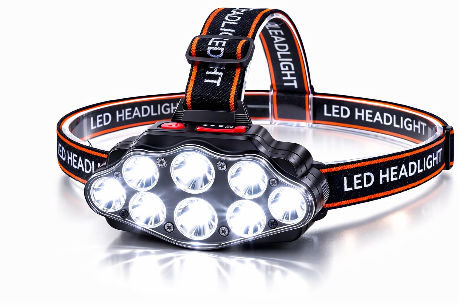 Unison Raid USB-C Rechargeable LED Headlamp, Lightweight 8000L Head Torch with Power Display, 4 Lighting Modes, Adjustable Brightness, IP33 Waterproof for Running, Camping, Hiking & Fishing