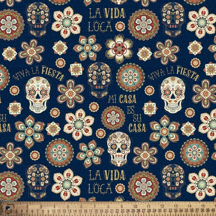 Sugar Skulls Fiesta Cotton Fabric by The Yard