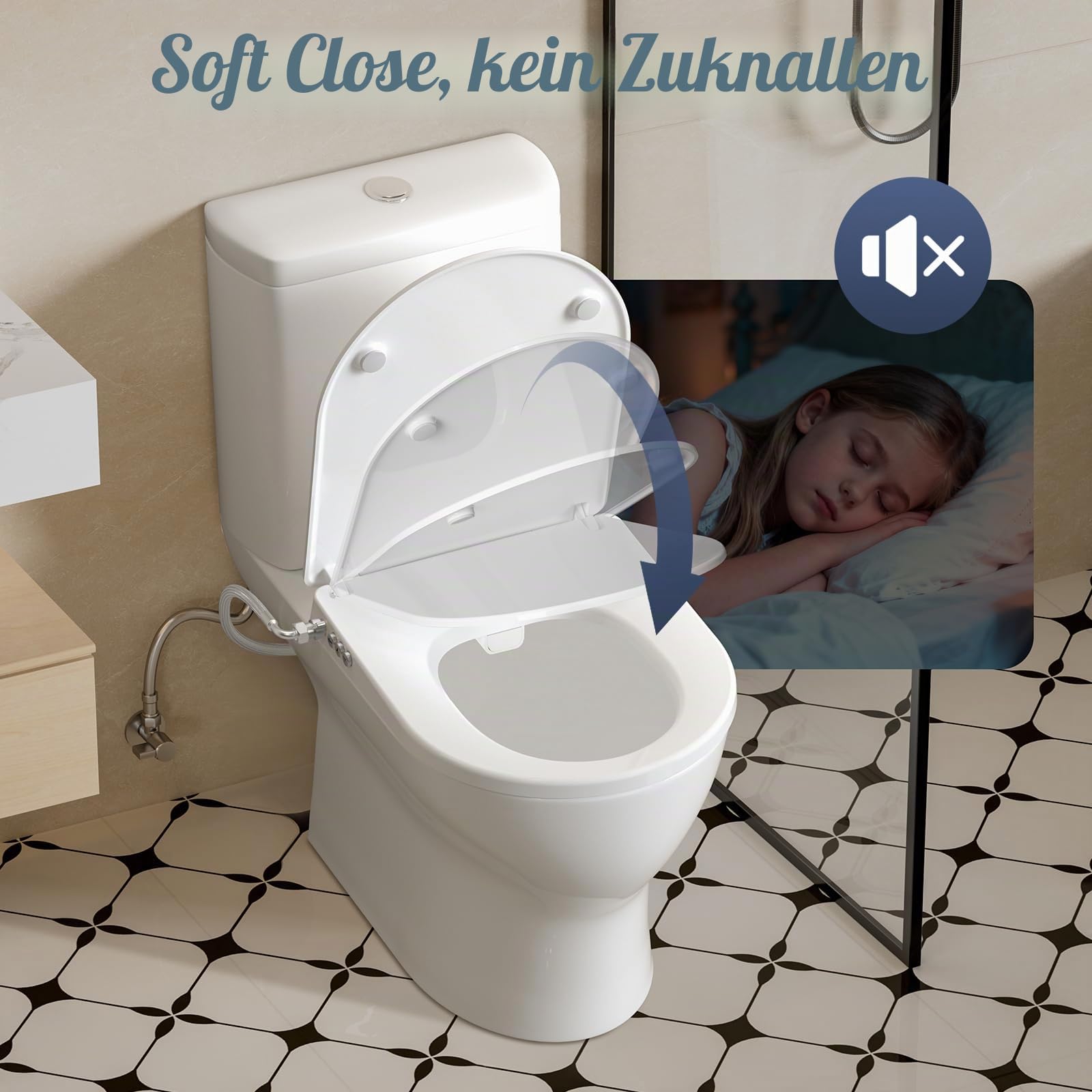 SAMODRA WC Sitz D Form mit Absenkautomatik - Bidet Toilettensitz - Dusch WC Aufsatz Bidet Japanische Toilette - - Nicht Elektrischen Bidet Aufsatz Selbstreinigenden Doppeldüsen