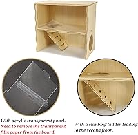 Vista 3 de Hámster de doble piso, cabaña de hámster de madera, escondite de hámsters sirios con panel acrílico para una observación clara, casa de ratón