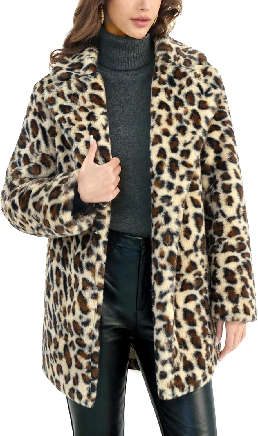 Womens Long Faux Fur Coats Lapel Faux fur Jacket Fluffy Coats Fuzzy Winter Jacket with Pockets