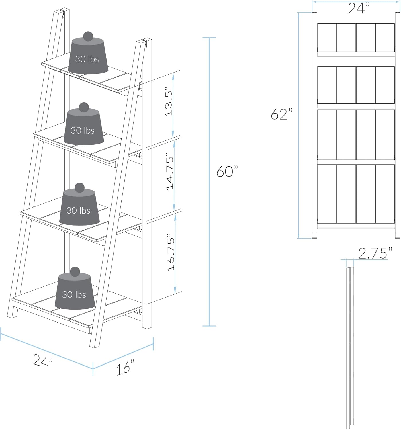 Casual Home Manhasset Slatted 4-Shelf Folding Bookcase-Warm Brown