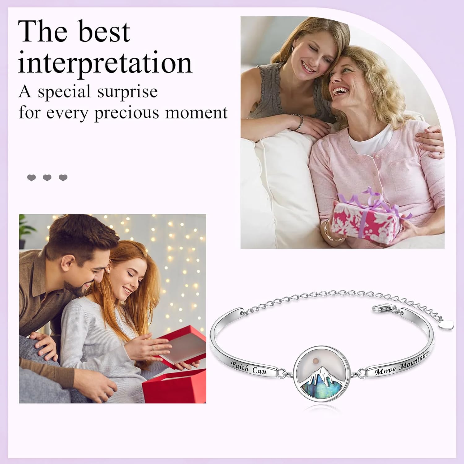 Faith of a Mustard Seed Bracelet 925 Sterling Silver Adjustable Abalone Shell Mountain Bracelet Religious Christian Jewelry Birthday Christmas Gifts for Women(Faith Can Move Mountains) - Image 7