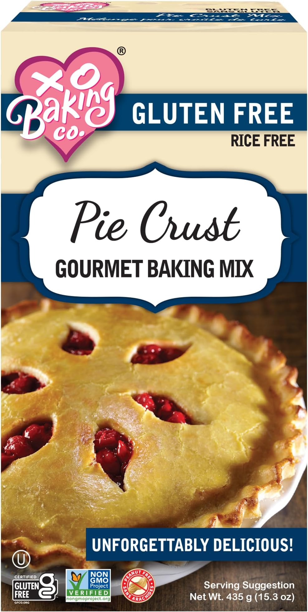 XO Baking Gluten Free Pie Crust Gourmet Baking Mix; Non-GMO; Kosher; Rice Free; Soy Free; Dairy Free; Peanut Free; No Preservatives; No Artificial Flavors or Colors, 15.3oz