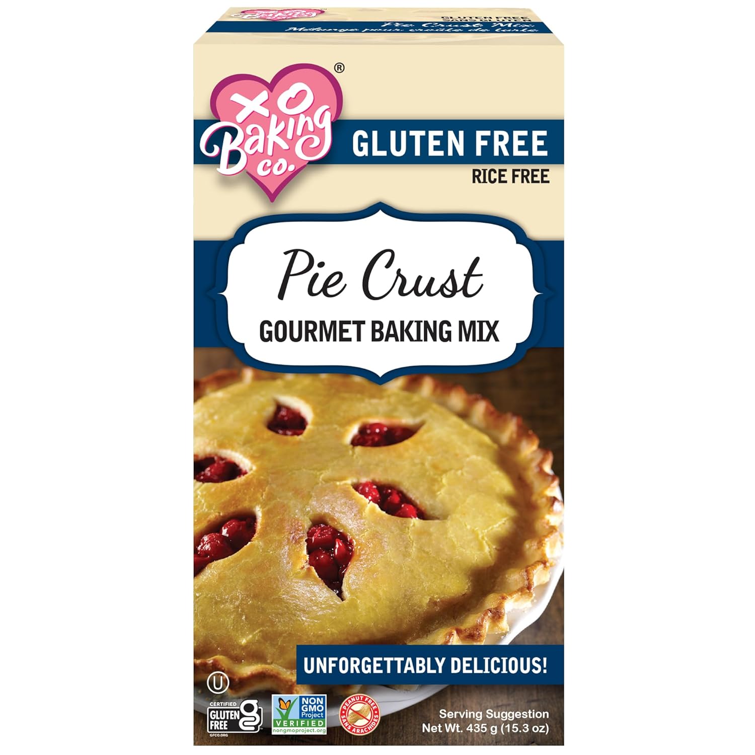 XO Baking Gluten Free Pie Crust Gourmet Baking Mix; Non-GMO; Kosher; Rice Free; Soy Free; Dairy Free; Peanut Free; No Preservatives; No Artificial Flavors or Colors, 15.3oz (Pack of 6)