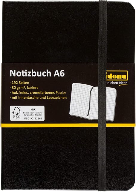 idena® DIN A6 Notebook 192 Pages 80 g/m², Square Ruled - Black 209282