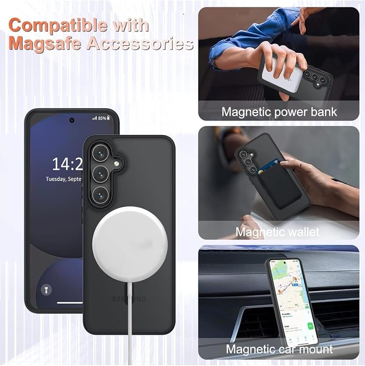 CONSTRAIN - Samsung Galaxy S25 FE ile uyumlu Kılıf Mat Magsafe ile uyumlu Şarj Özellikli Renkli Kenarlı + Ekran Koruyucu Cam Set - Siyah