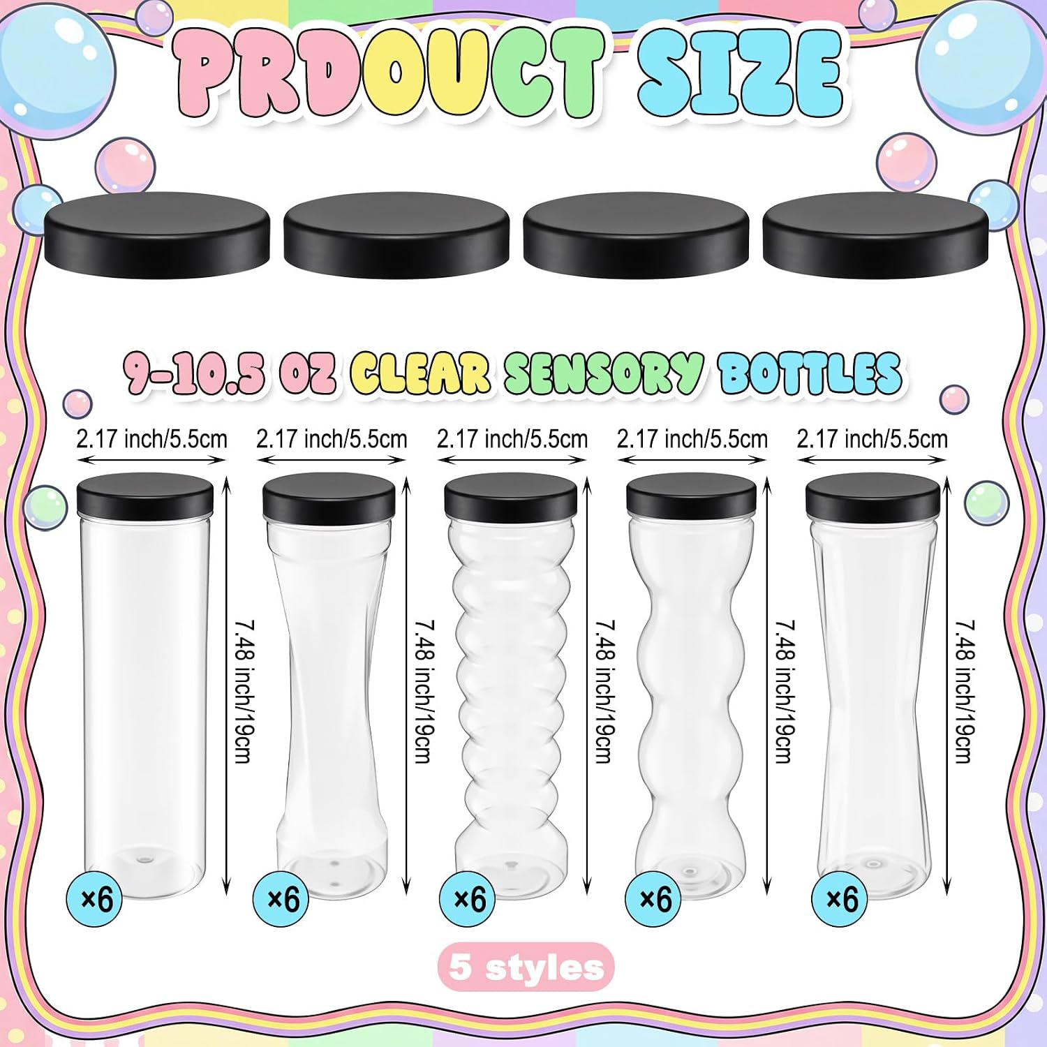 30 Pcs Empty Plastic Sensory Bottle with Lids, 450ml-15oz, Black image 2