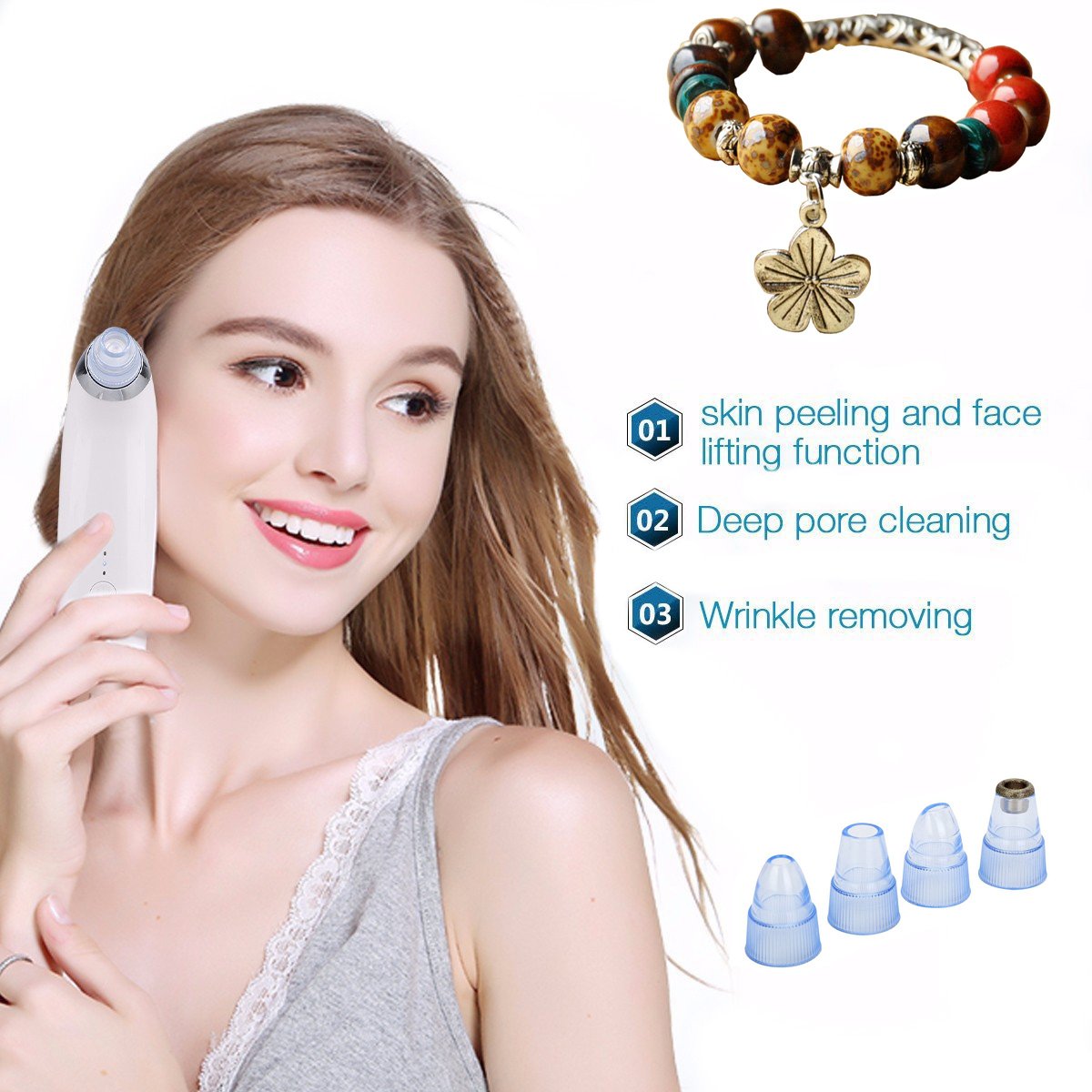 Silaite Pore Tool Electric Facial Acne BlackHead Cleaner Remover Exfoliates and Resurfaces the Skin and Utilizes Pore Vacuum Extraction to Promote Skin Health & Facial Renewal. White