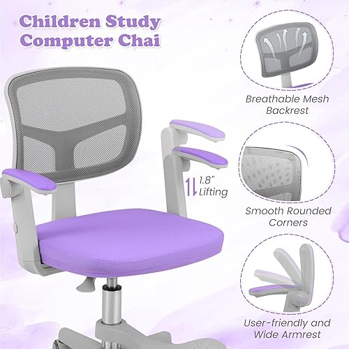Miniatura 78 de Giantex Silla de escritorio para niños, silla giratoria de computadora para niños de altura ajustable con soporte lumbar en forma de Y y ruedas