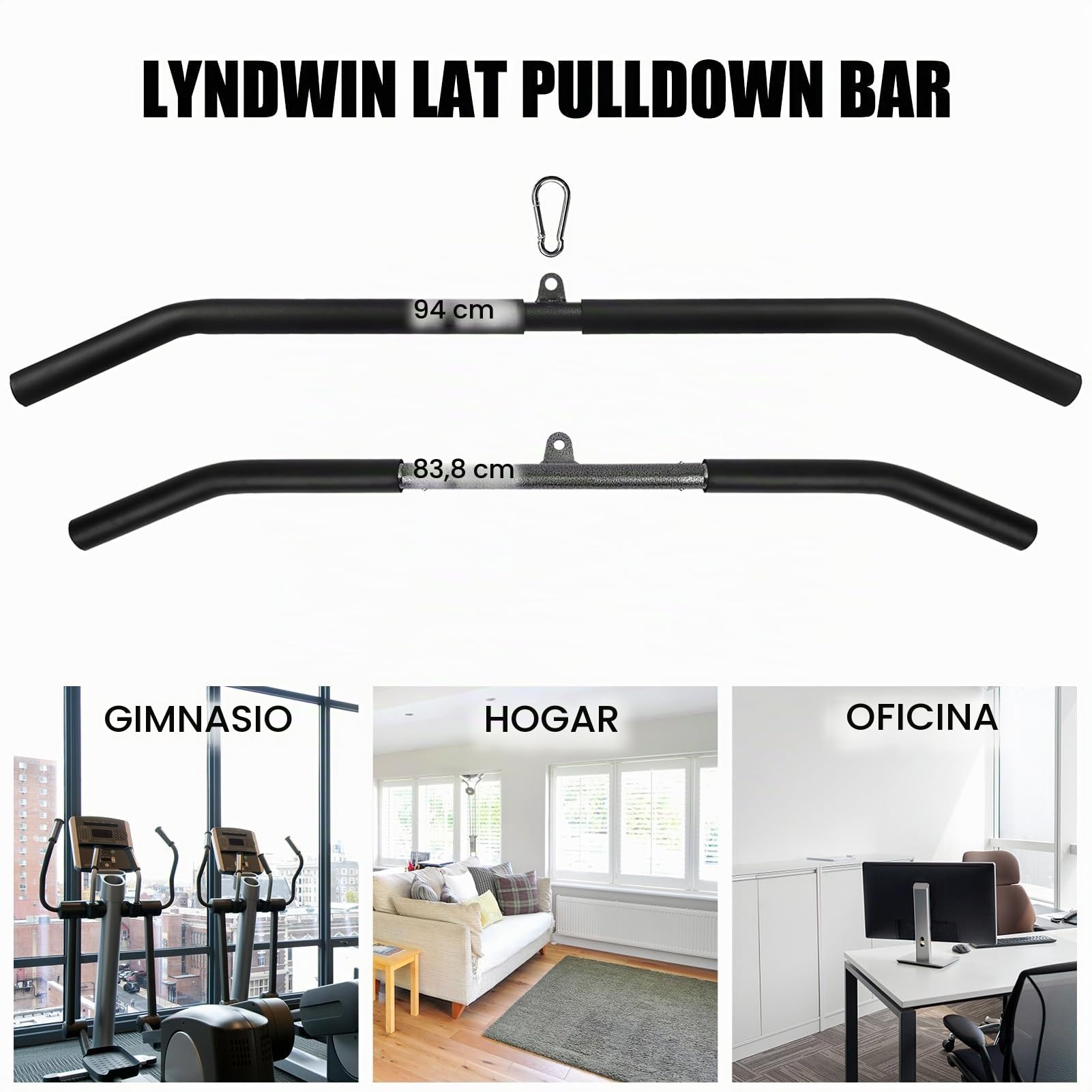 Barra Poleas Gym, Barra Poleas Gimnasio en Casa para Lat Pulldown Máquinas Barra Espalda Polea con Mosquetón Barra Dorsal Polea Entrenamiento de los Hombros, Espalda, Tríceps