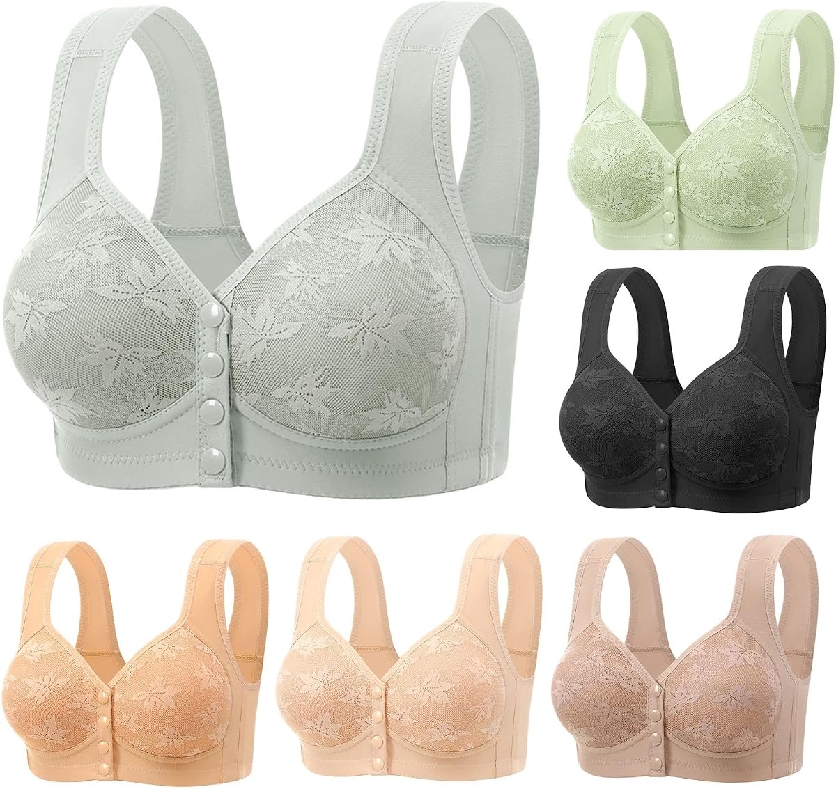 Bras for Older Women Front Closure No Underwire Comfortable Bra Seniors Anti-Sagging Push Up Full Coverage Bralettes