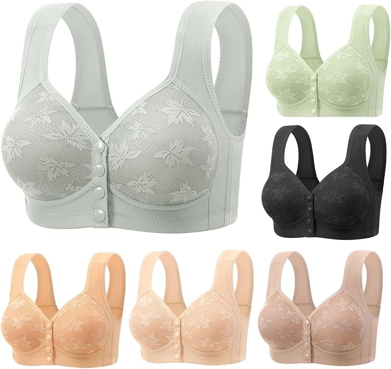 Bras for Older Women Front Closure No Underwire Comfortable Bra Seniors Anti-Sagging Push Up Full Coverage Bralettes