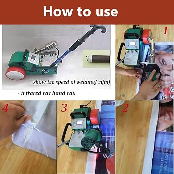 Hot Air Welding Machine, 1800W Automatic PVC Welder with Handrails, 0.2-1mm Thickness, Temperature Control for Plastic Fabric & Lightbox Cloth Splicing