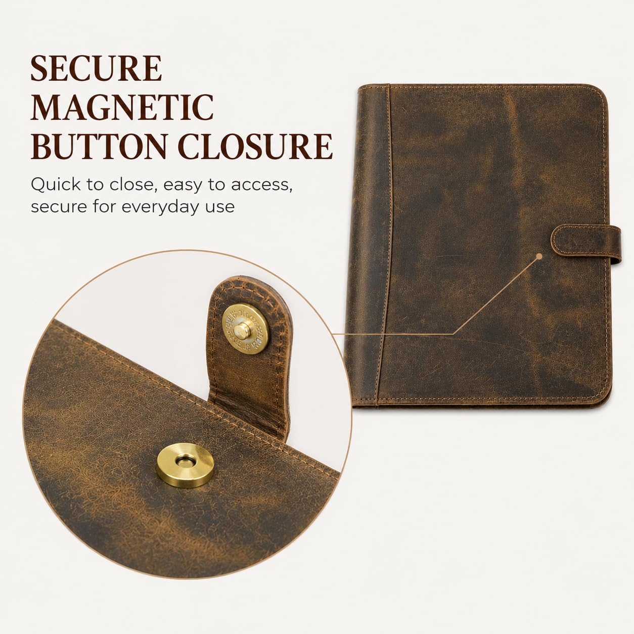 Portefeuille en cuir avec fermeture éclair pour homme et femme, porte-documents en cuir, classeur pour documents A4/bloc-notes, dossier en cuir, dossier de documents (marron)