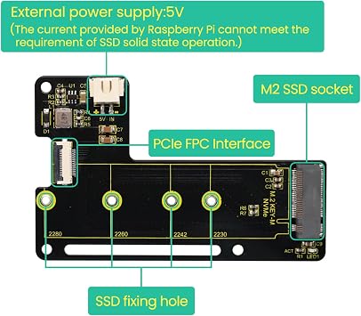 KEYESTUDIO Pi 5 NVMe SSD PIP PCIe Peripheral Board PCIe M.2 HAT with Extra Screw Sets for 2280/2260/2242/2230 NVMe SSD for Raspberry Pi 5