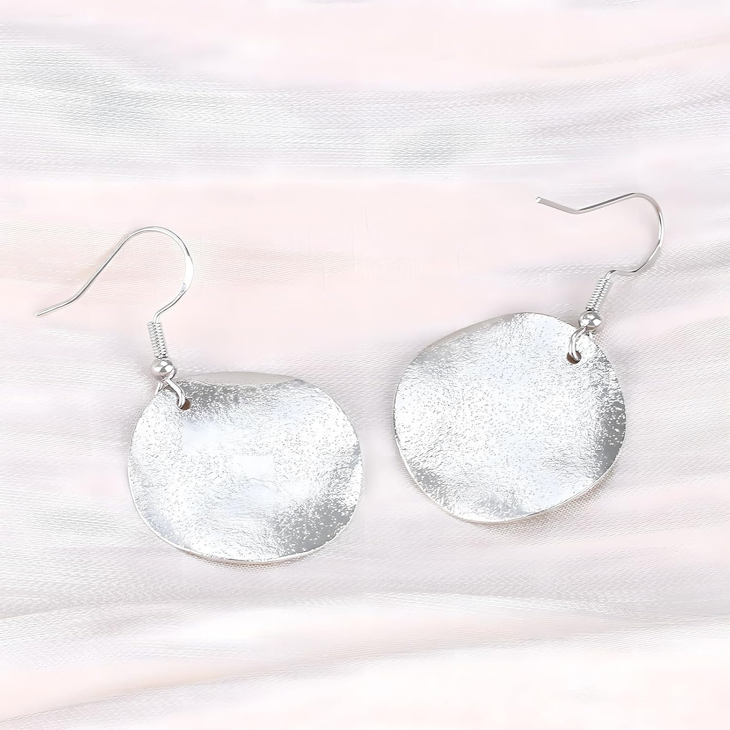 Gold Disc Dangle Earrings Gold Circle Earrings Circle Earrings Lightweight Hammered Disc Dangle Earrings Jewelry for Women - Image 6