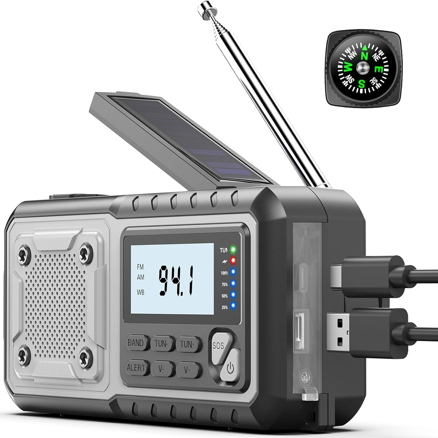 Emergency Crank Climate Radio, 5000mAh Photo voltaic Hand Crank Moveable NOAA AM FM Battery Energy Radio,Climate Alert with Flashlight,SOS Alarm & Studying Lamp,Survival Items for Dwelling Tenting Out of doors