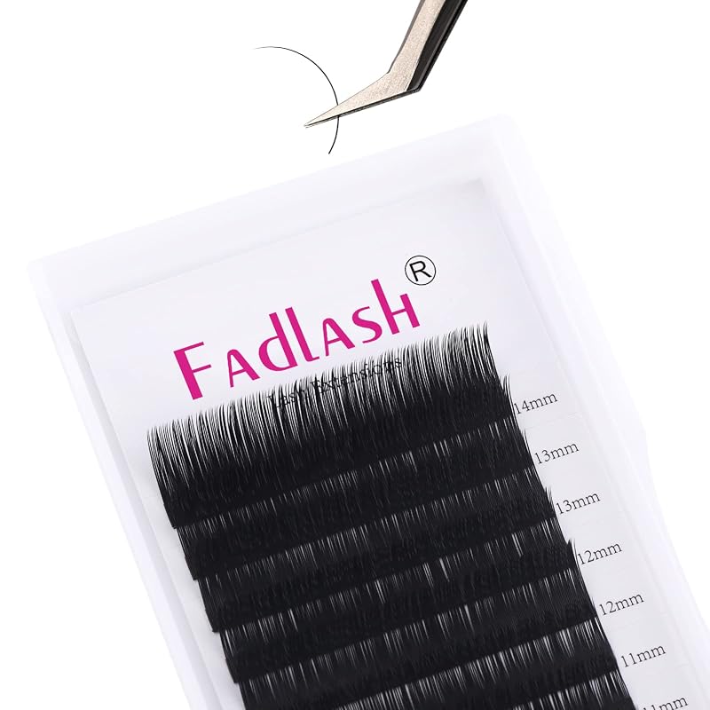 Extensões de cílios individuais clássicos FADLASH, curvatura D, 0,12 mm, 8–14 mm, bandeja mista