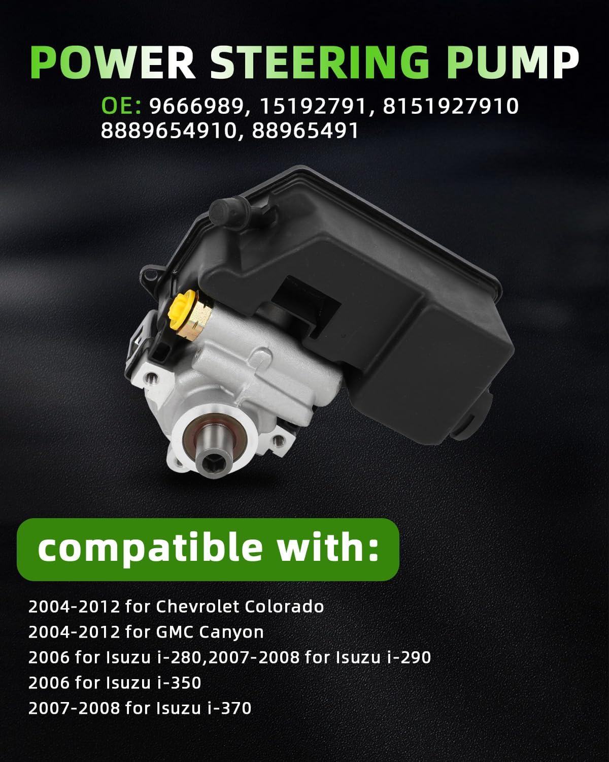 SCITOO Power Steering Pump Replacement for 2004-2012 for Chevrolet Colorado,2004-2012 for GMC Canyon,2006 for Isuzu i-280/350,2007-2008 for Isuzu i-290/370 15192791, 8151927910 Power assist pump