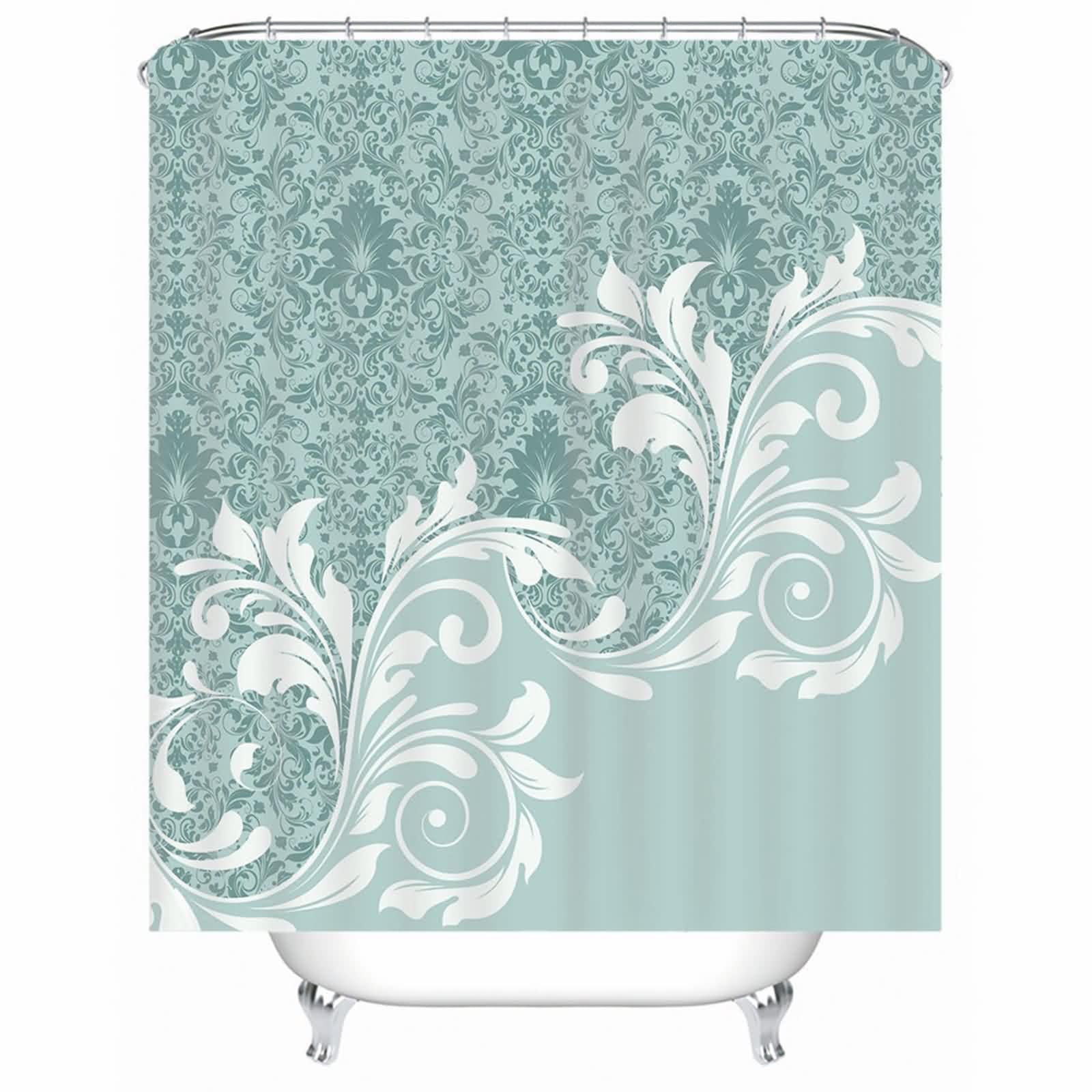 Rideau de douche bleu motif floral Cadet en polyester lavable