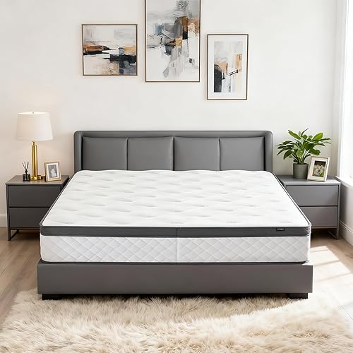 King Mattress, 10-Inch Hybrid Mattress in a Box with Gel Memory Foam, Individually Pocket Spring Mattress with Built-in Handles, Medium Firm, Plush Yet Supportive, CertiPUR-US Certified