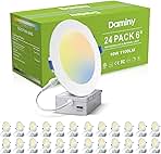 DAMINY 24 Pack 6 Inch LED Recessed Lighting with Junction Box,5CCT,Ultra-Thin Recessed Light,10W 1100lm, Dimmable Canless Wafer Ceiling Light, High Brightness - ETL