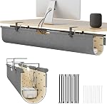 Pas de bac de gestion de câbles sous bureau, 30" Grand Organisateur de cordons en feutre avec conception Pegboard-Style, Support de bande de puissance, Panneau de confidentialité pour le bureau debout & Bureau d'accueil, support de pince/vis (Khaki/Gray)