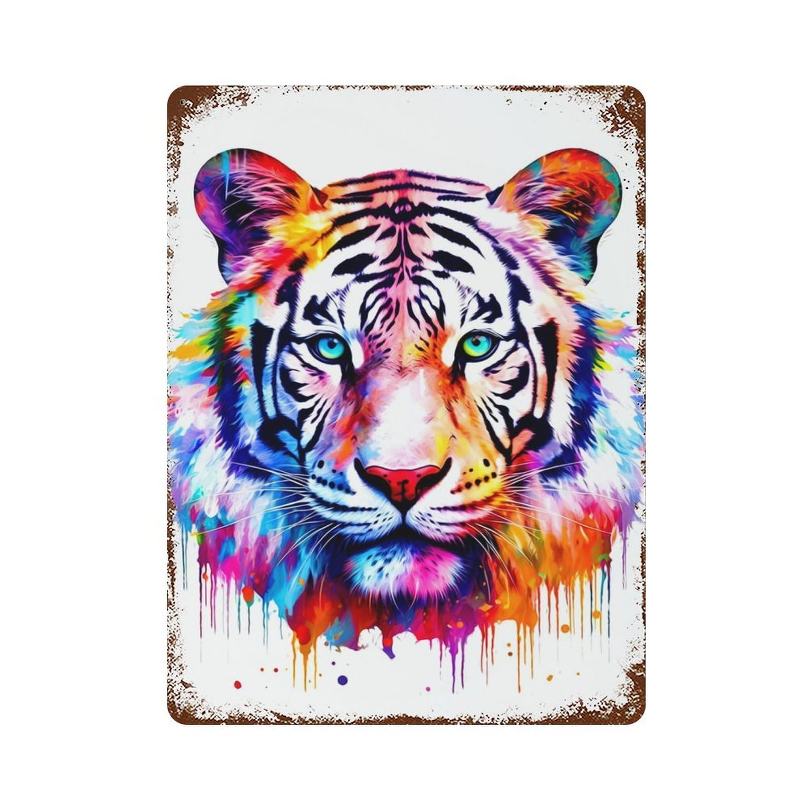 Tiger 15.7"x11.8" Aged Metal Wall Plaque, Novelty Wall Decor for Garage, Bar And Workshop Decor