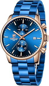 GOLDEN HOUR Men's Watches with Black Stainless Steel and Metal Casual Waterproof Chronograph Quartz Watch, Auto Date in Colorful Hands