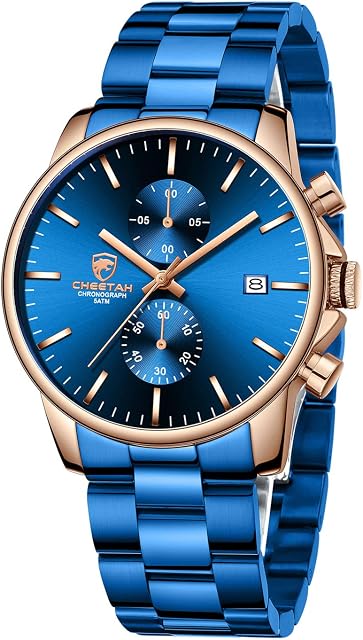 GOLDEN HOUR Men's Watches with Black Stainless Steel and Metal Casual Waterproof Chronograph Quartz Watch, Auto Date in Colorful Hands