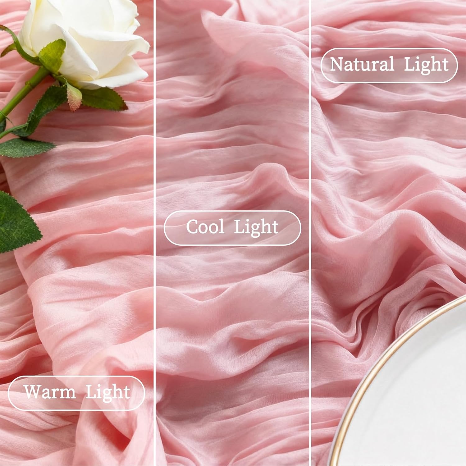 3 Pcs Light Pink Cheesecloth Table Runner, 35×120 inch, Cheese Cloth Boho Gauze Rustic Sheer Table Runner, Table Decorations for Valentine'Day Baby Shower Birthday Wedding Bridal Holiday Home Decor
