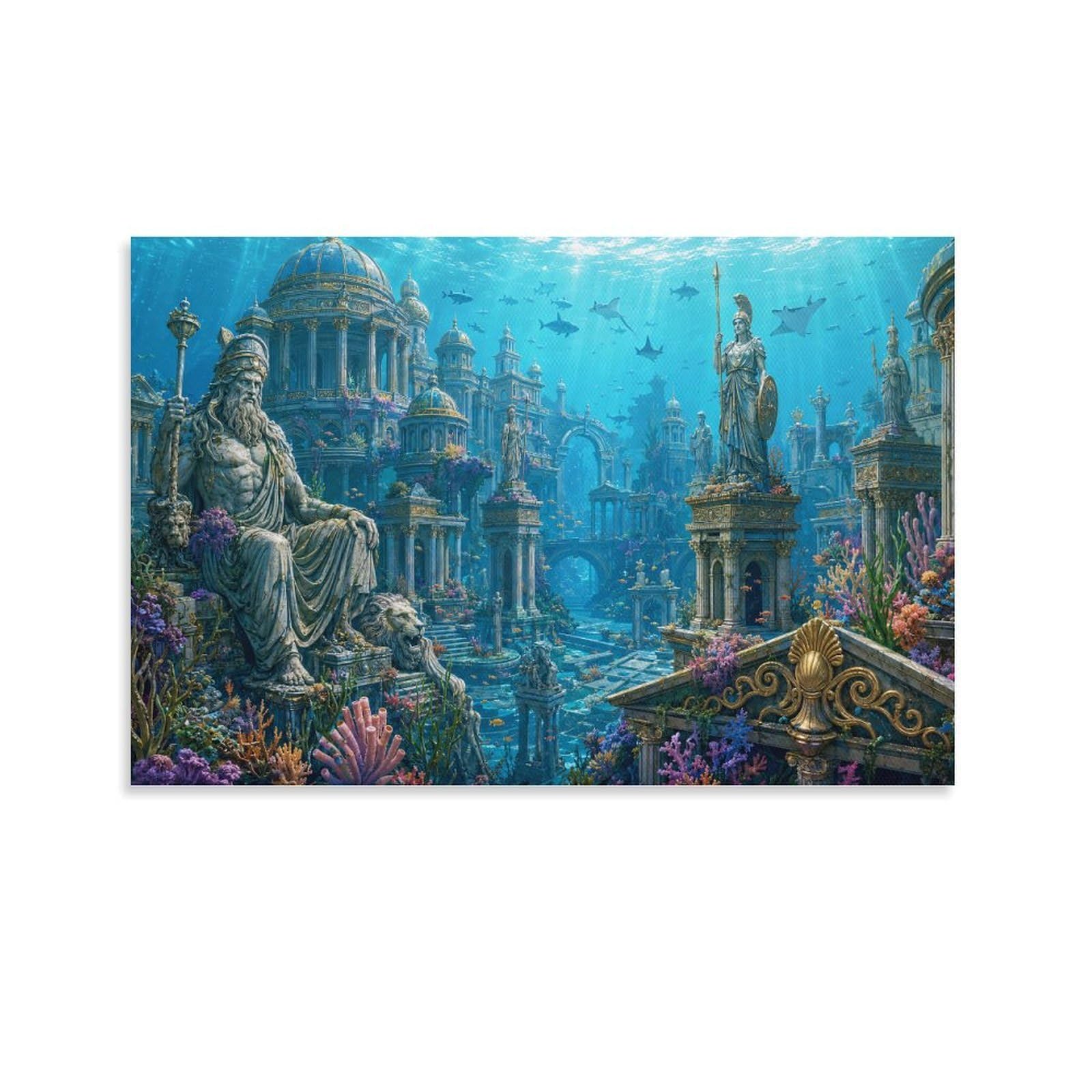 ASDFGHJKLZA Atlantis Underwater Kingdom Canvas Prints HD Wall Art Modern Pictures Poster Decor for Home, Dining Room, Office, Living Room Decorations, Gift 20x30inch(50x75cm)