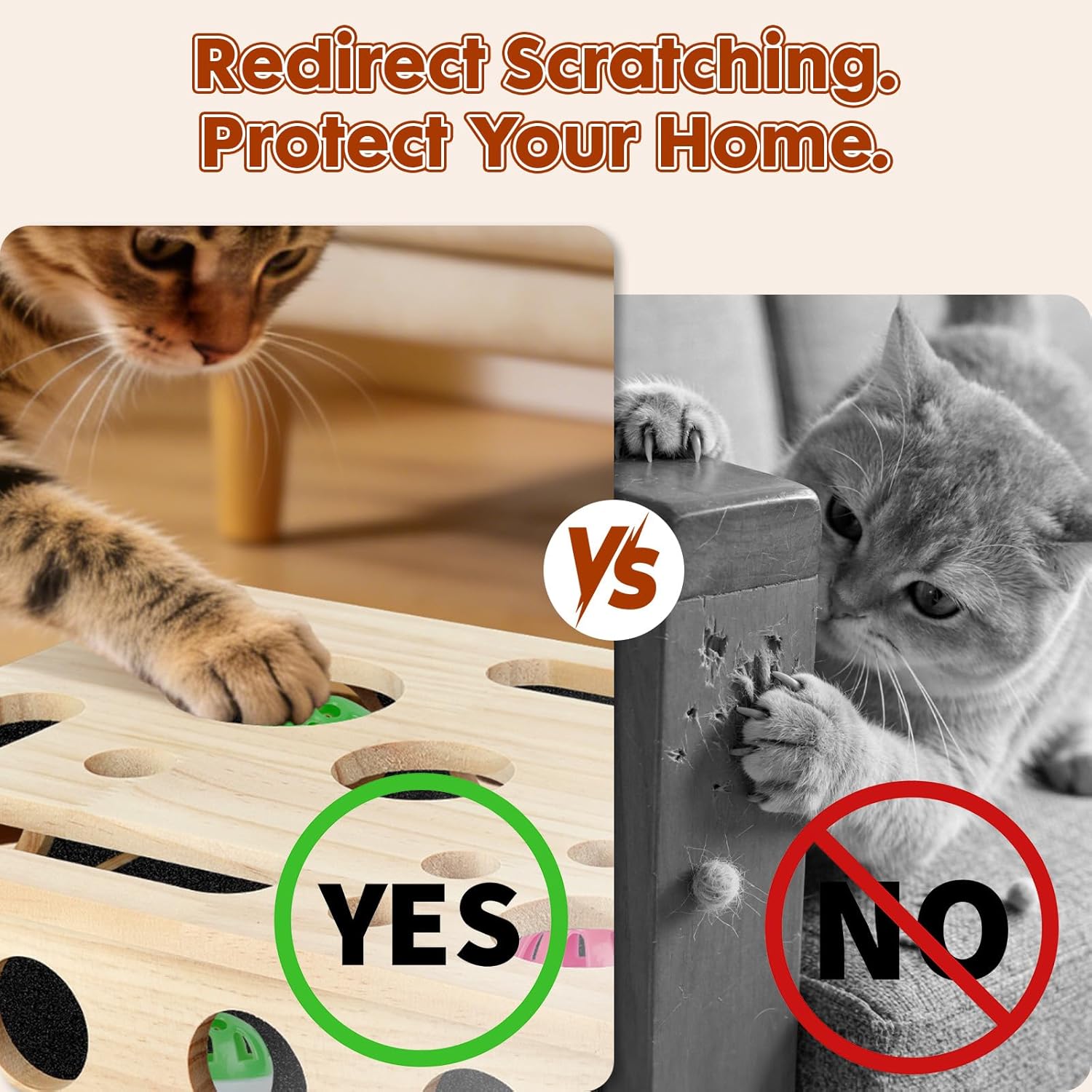 YooxArmor Cat Scratch Puzzle Box, Solid Wood Enrichment Toy with Sandpaper Nail Filer, Stress-Free Claw Care for Indoor Cats