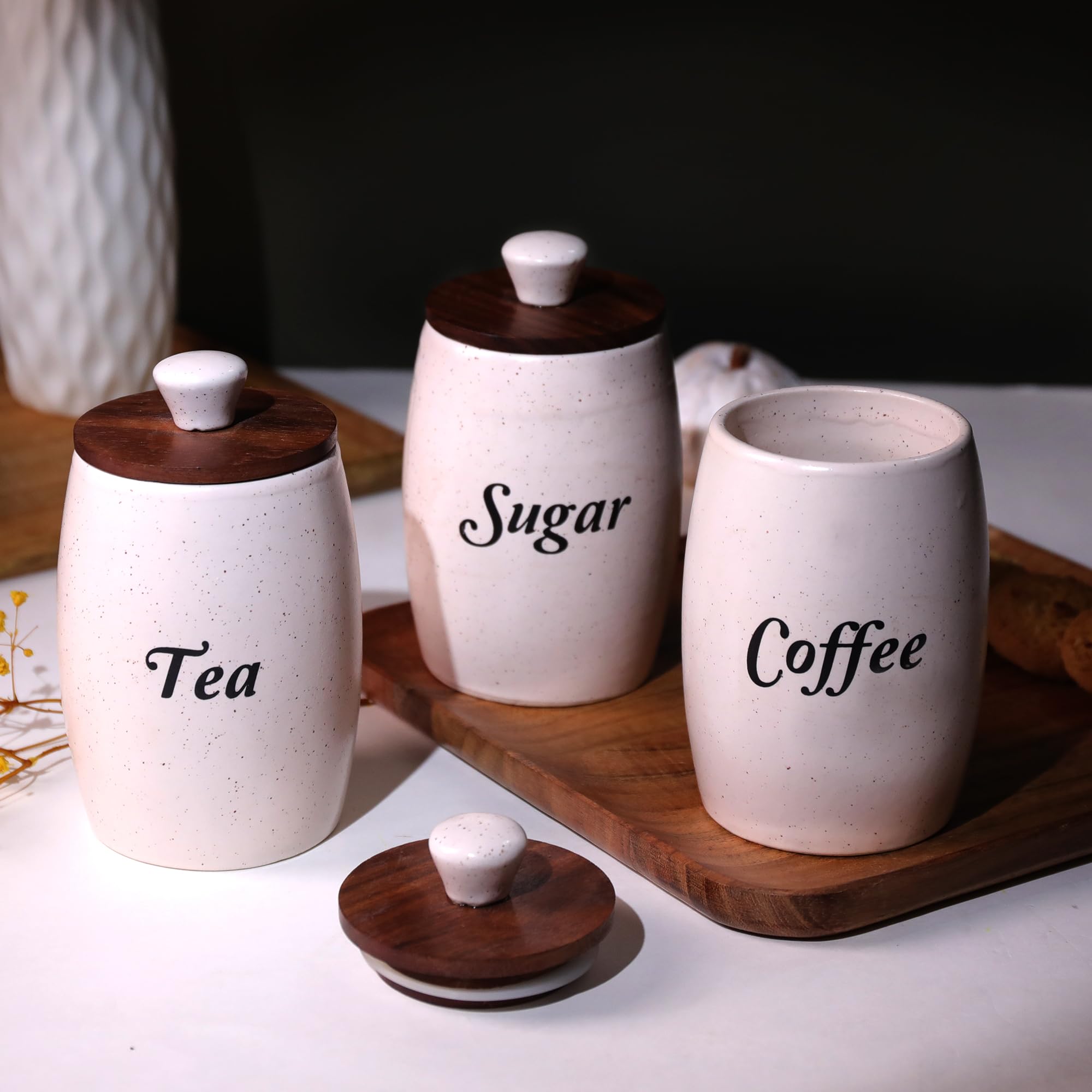 CraftShila Ceramic Tea Coffee Sugar Containers Set of 3 with Wooden Lids | Jar & Container for Kitchen Storage Set | Multi Utility Air Tight Kitchen Organizer Items (Hand-Painted, 400 ML) (B0DDTCVGNM) Amazon Price History, Amazon Price Tracker