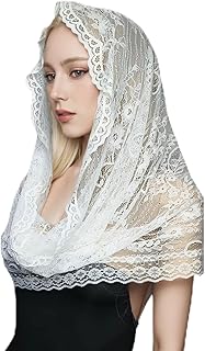 21.7x21.7 in Lace Mantilla Veil for Women, Polyester Church Head Covering, Available in Black and White