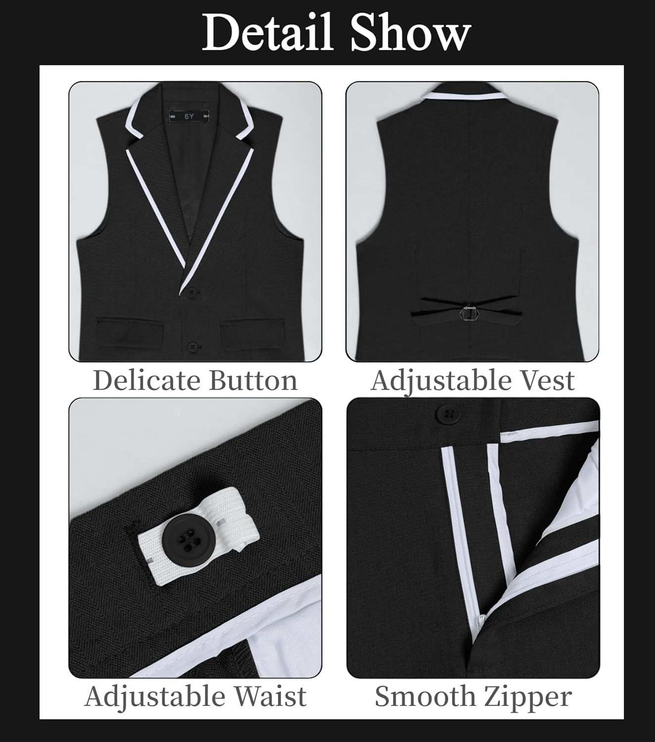 DOISPON Boys Suit Kids Tuxedo Slim Fit 5 Pcs Shirt Vest Pants Set for Teens Dress Clothes Wedding Outfit with Tie and Bow Tie