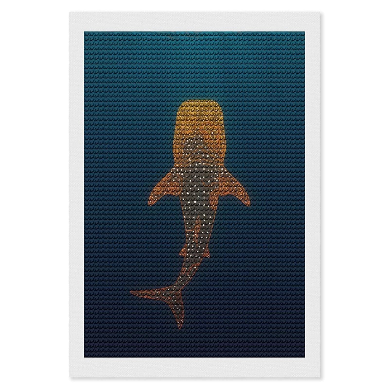 Junmoney Whale Shark in Deep Blue Sea(2) Diamond Art Canvas 8"x12", for Adults, Good for Quiet Evenings, Bedroom Decor, Festive Craft Gift, Easy to Enjoy