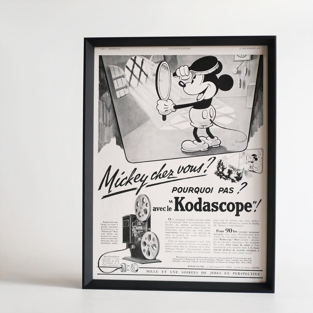 Kodascope ミッキーマウス フランス 1937年 広告 フレーム付き Amazon.co.jp: KODAK コダック 1937年 Kodascope 映写機 ミッキー