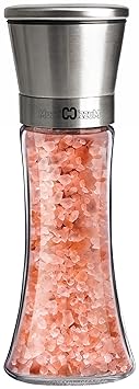 Premium Salt or Pepper Grinder - Adjustable Ceramic Sea Salt Grinder or Pepper Grinder - Stainless Steel & Glass Salt or Pepper Shaker - Pepper Mill or Salt Mill - Silver (1pcs)