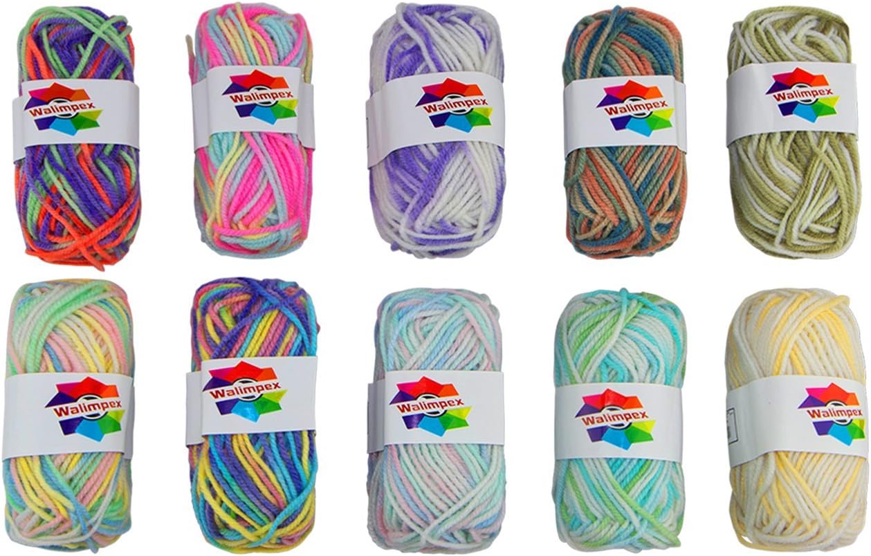 Walimpex Yarn: Premium Quality 100% Acrylic Multicolor Yarn - Bright (10x25g)