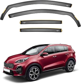 iSpeed Premium Wind Deflectors for Kia Sportage mk4 5-doors SUV 2016-2022 4-pc - Keep Your Car Ventilated in Rain - Reduce Wind Turbulence - Tinted, In-Channel Type