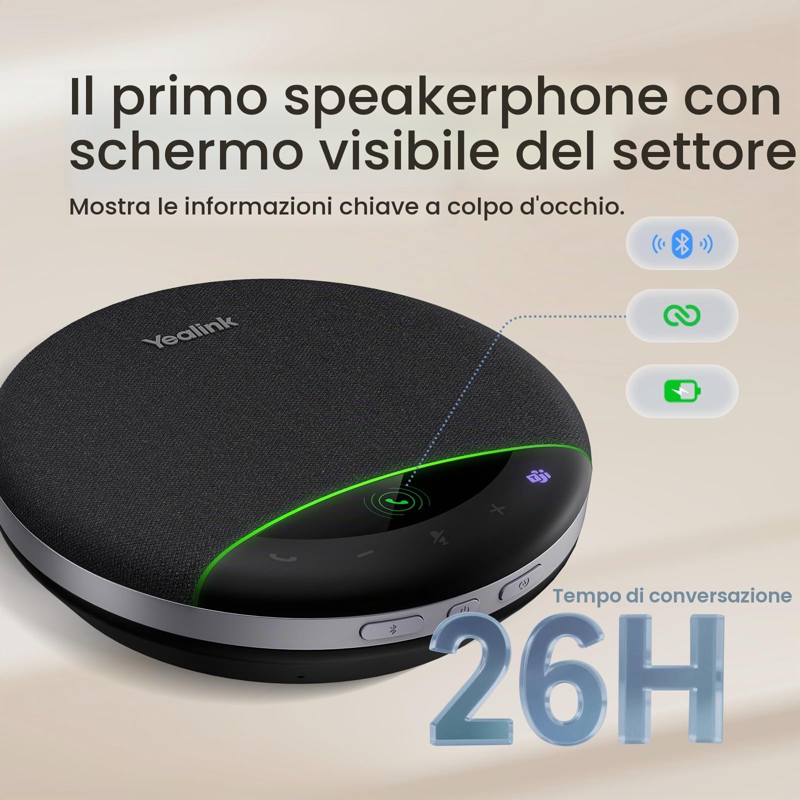 Yealink SP96 Altoparlante Bluetooth per conferenze, altoparlante wireless portatile con portata di 30 m, 6 microfoni ANC, 26 ore di autonomia in conversazione, microfono per conferenze per 12 persone