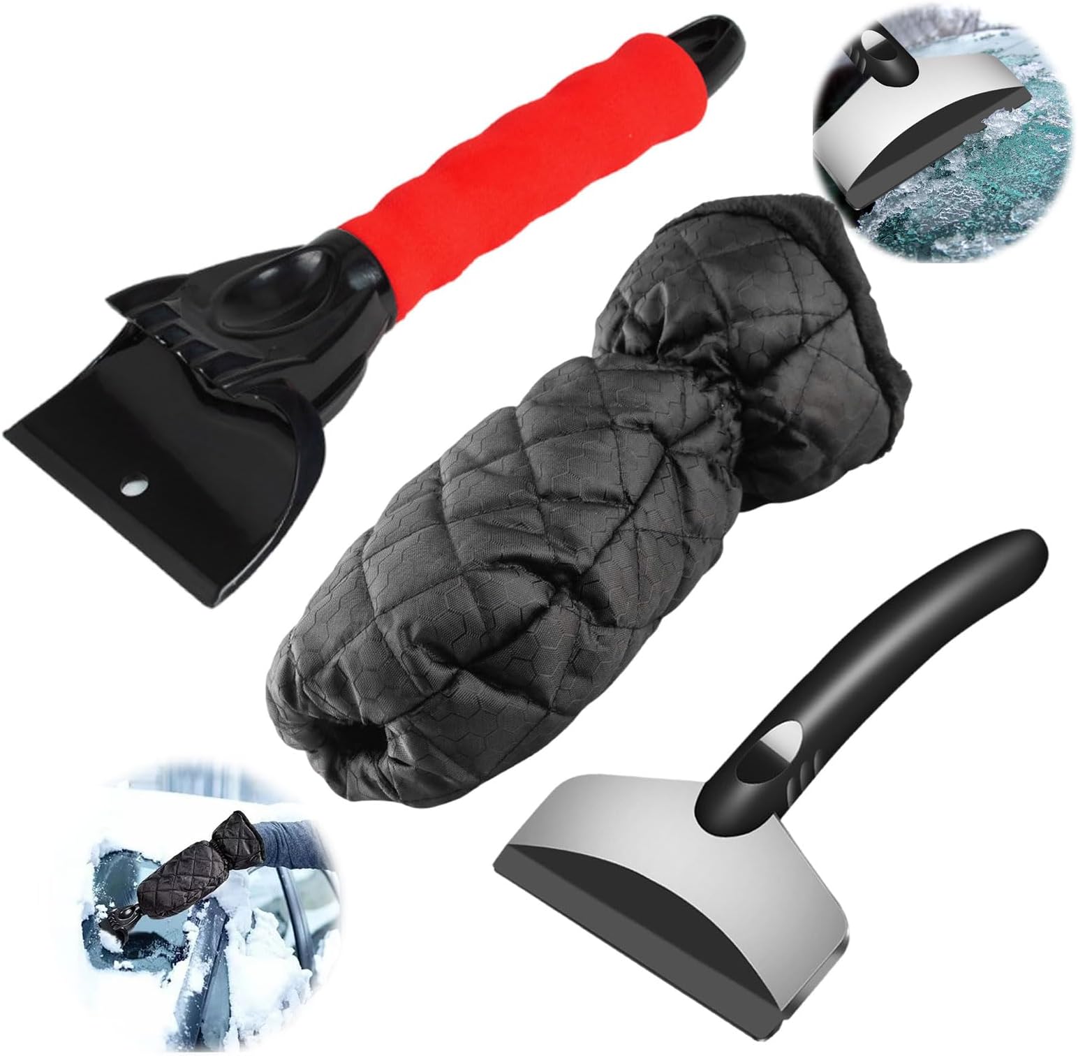 ZHYUANPack of 2 ice scraper with glove, ice scraper, car ice scraper, snow scraper, car windscreen snow scraper, ice scraper car with glove, ice scraper car, for cars, car accessories
